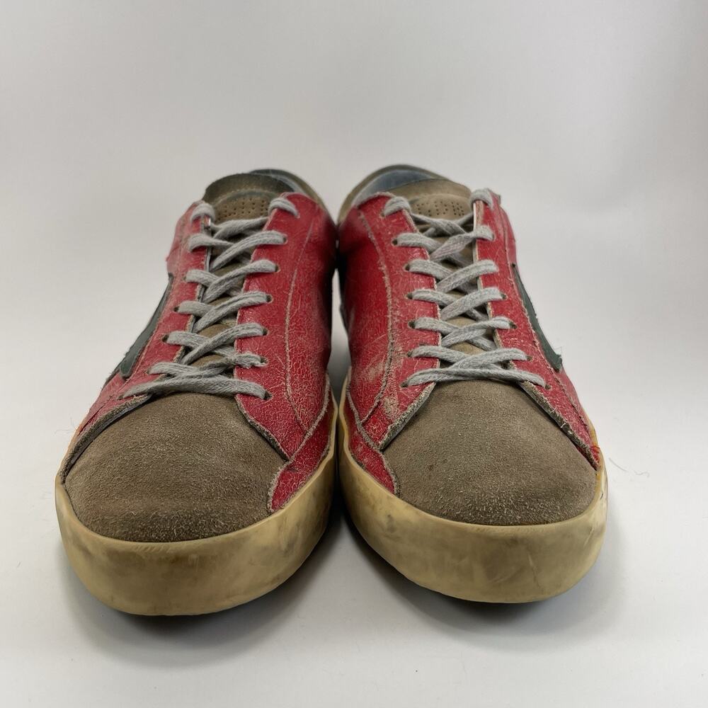 Golden Goose Super-Star Red Leather Sneakers Mens Size 42 Distressed Italy GGDB - Picture 2 of 11